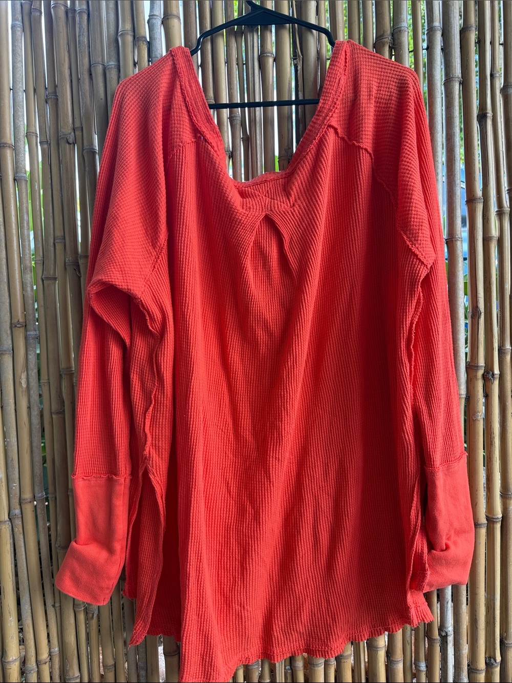 We The Free Orange-Red Waffle Knit Long Sleeve Top - Picture 4 of 5